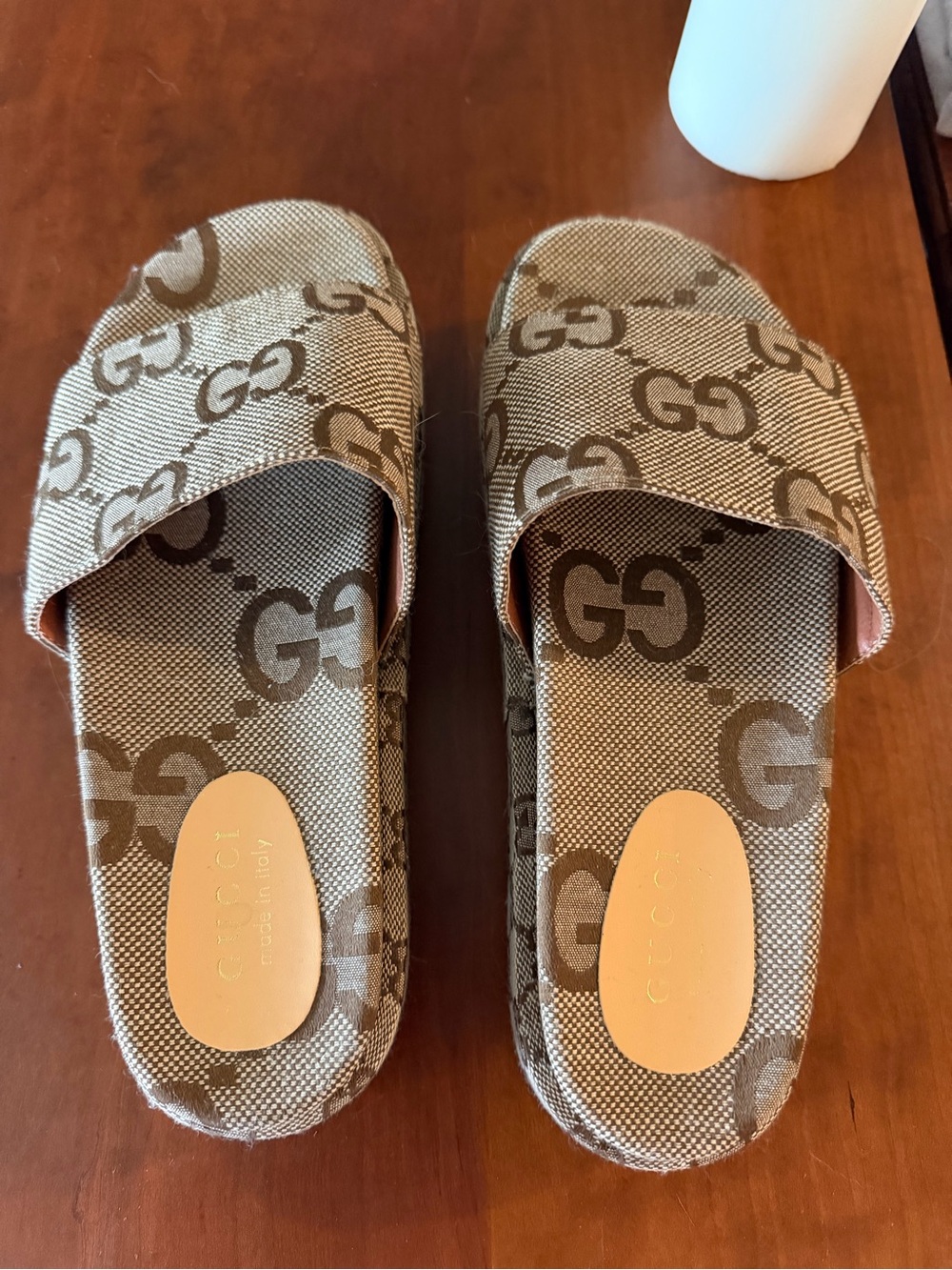 Gucci Brown Beige GG Monogram Slip-On Shoe